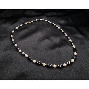 Hematite & Faux Pearl Necklace With Gold-Tone Accents